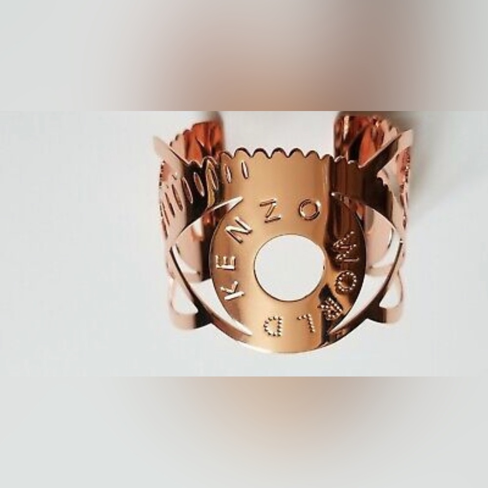 KENZO WORLD RARE RETRÒ VINTAGE ROSE GOLD SCULPTURAL DESIGN CUFF BRACELET - Picture 9 of 9